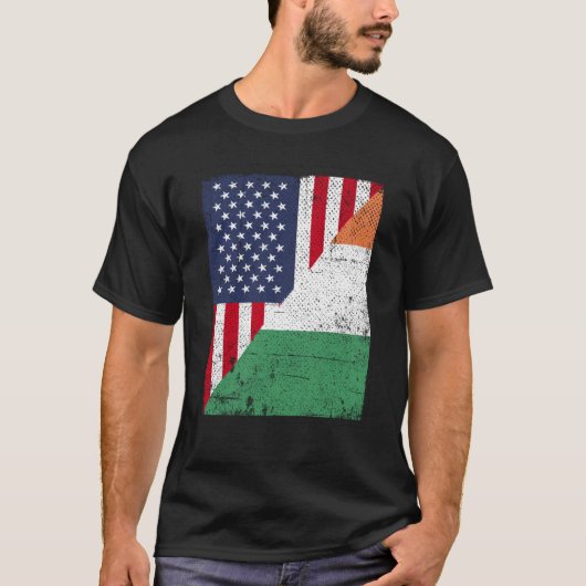 ハーフ・アメリカ国旗ハーフ・アイルランド国旗 Tシャツ (正面)