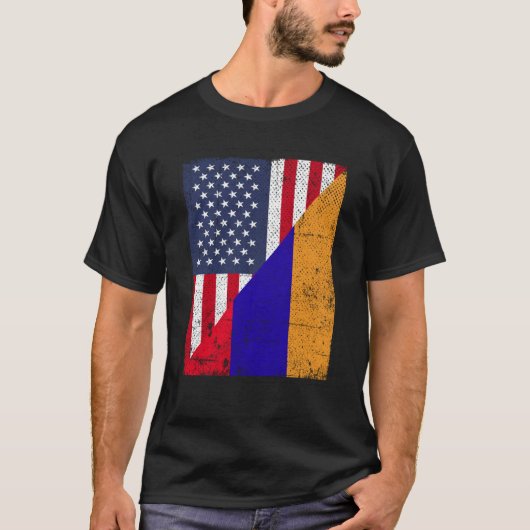 ハーフ・アメリカ国旗ハーフ・アルメニア国旗アメリカンアルメニア Tシャツ (正面)