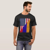 ハーフ・アメリカ国旗ハーフ・アルメニア国旗アメリカンアルメニア Tシャツ (正面フル)