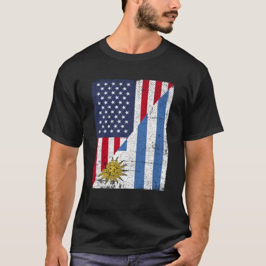 ハーフ・アメリカ国旗ハーフ・ウルグアイ国旗American Ulukai Tシャツ (正面)