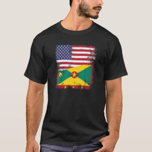 ハーフ・グレナディアン国旗 ヴィンテージグレナダUSAギフト Tシャツ