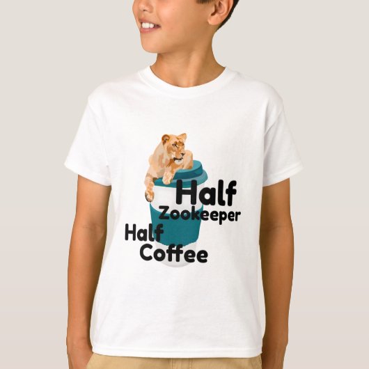 ハーフ・ズーキーパー・ハーフ・コーヒー・ライオン Tシャツ (正面)