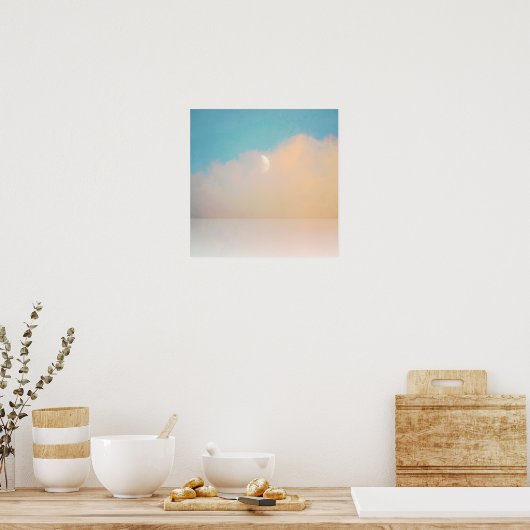 ハーフ・ムーン・イン・ベイ・オブ・ウォーター・コーラルとアクア ポスター (キッチン)