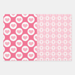 ハーフNハーフシャビーシックなピンクのハートミックス ラッピングペーパーシート