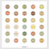 ハーブとスパイスの瓶ラベルの色分け シール (シート)