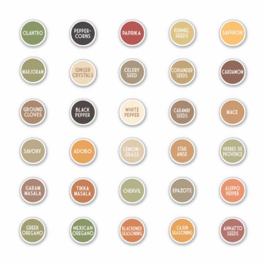 ハーブとスパイスグルメの色分けされたラベル シール (正面)