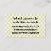 ハーブとスパイスボトル料理料理ビズカード 名刺 (裏面)