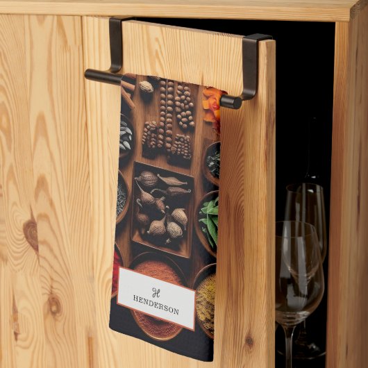 ハーブとスパイスモノグラム キッチンタオル (三つ折り)