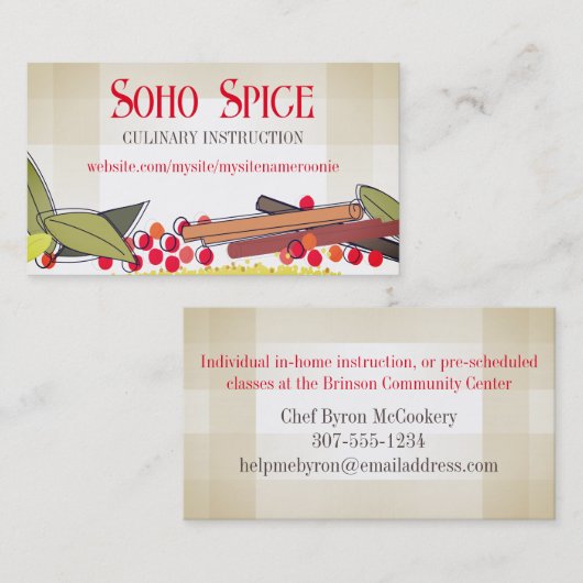 ハーブとスパイス料理料理ビズカード 名刺 (正面/裏面)