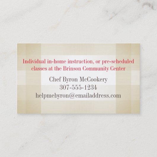 ハーブとスパイス料理料理ビズカード 名刺 (裏面)