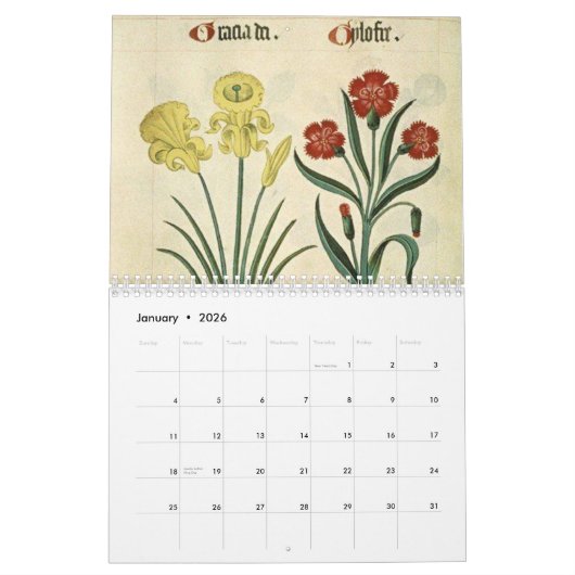 ハーブと植物学中世ヴィンテージカレンダー カレンダー (1月 2026)