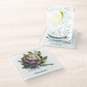 ハーブの生活：アーティチョーク ガラスコースター (アングル)