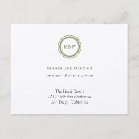 ハーブの緑のイニシャルの結婚披露宴のエンクロージャ エンクロージャーカード (正面)