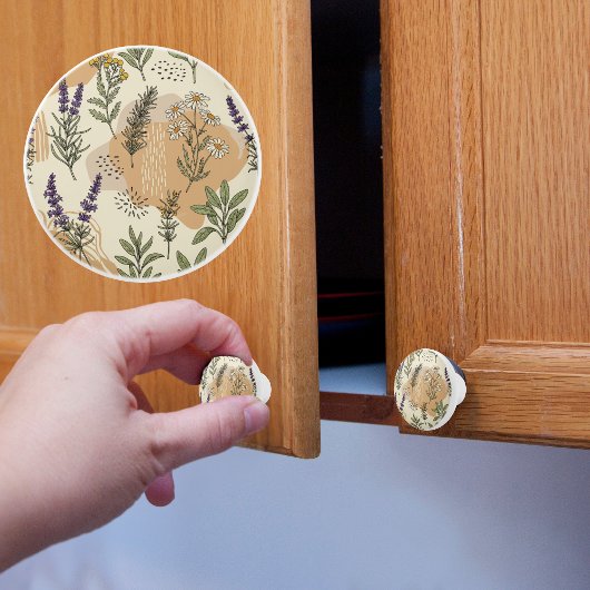 ハーブの花の陶器ノブ セラミックノブ