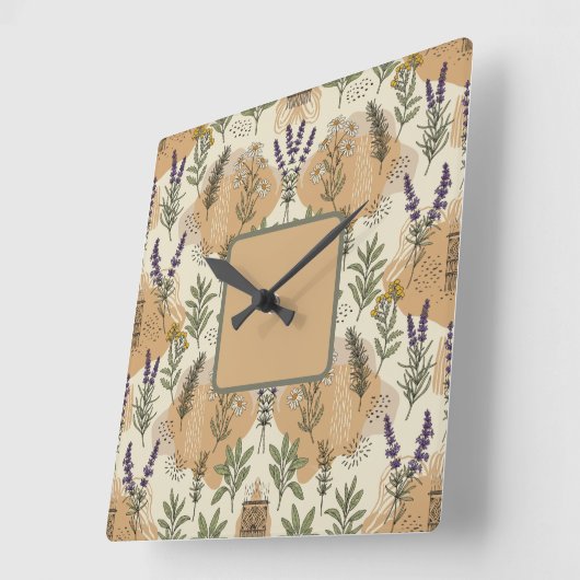 ハーブの花 スクエア壁時計 (傾斜)