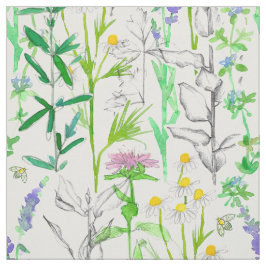 ハーブガーデンプラントカモミールビーバームローズマリー ファブリック