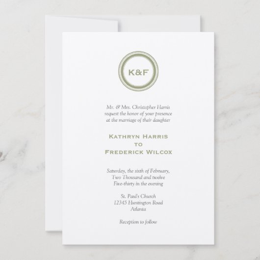ハーブグリーンメダリオンイニシャル結婚式招待状 招待状 (正面)