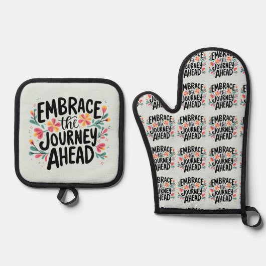 ハーブザジャーニーアワードボホフローラタイポグラフィ 鍋つかみ&鍋敷きセット (正面)