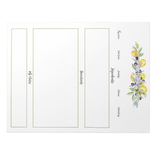 ハーブズレモン植物性の無地レシピページ ノートパッド (正面)