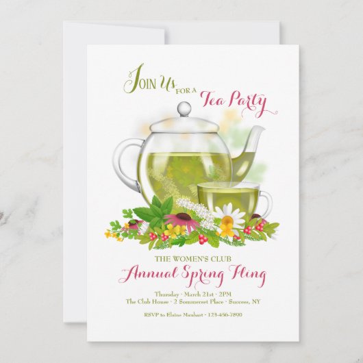 ハーブティーのパーティの招待状 招待状 (正面)