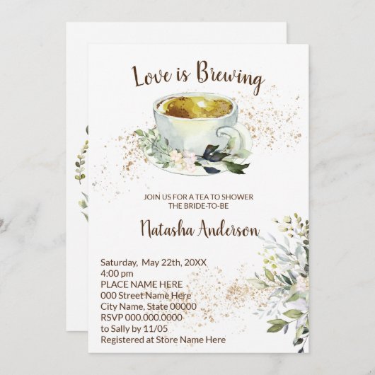 ハーブティーの愛が咲く ブライダルシャワー 招待状 (正面/裏面)