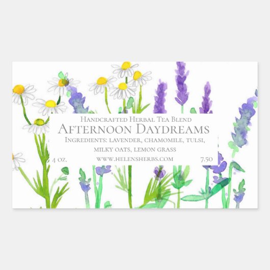 ハーブティー配合ラベンダーカモミール製品ラベル 長方形シール (正面)