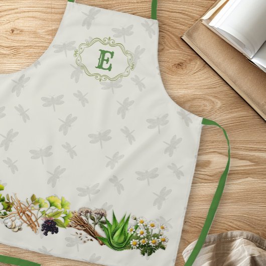 ハーブドラゴンフライモノグラムイニシャル エプロン