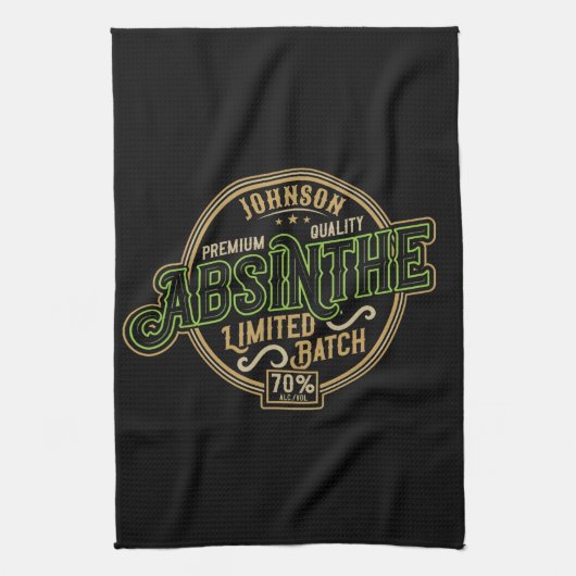 ハーブパーソナライズされたスピリットリキュールラベルをアブサン キッチンタオル (縦)