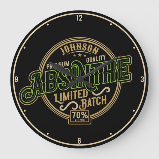 ハーブパーソナライズされたスピリットリキュールラベルをアブサン ラージ壁時計 (正面)