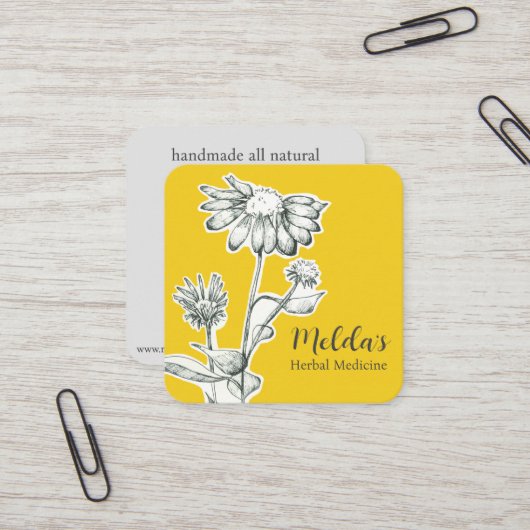 ハーブビジネスエキナセアコンフォア植物カスタム スクエア名刺 (正面/裏面インサイチュ)