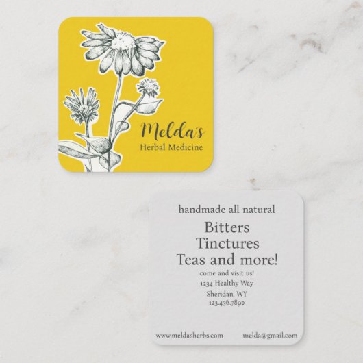 ハーブビジネスエキナセアコンフォア植物カスタム スクエア名刺 (正面/裏面)