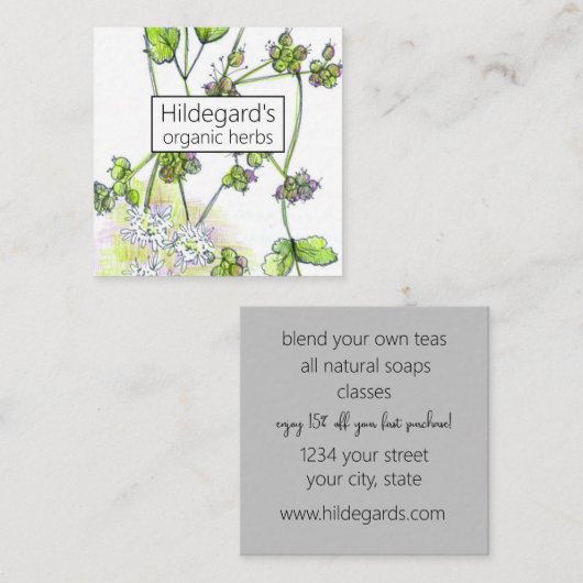 ハーブファームコリアンダー植物クーポン名刺 スクエア名刺 (正面/裏面)