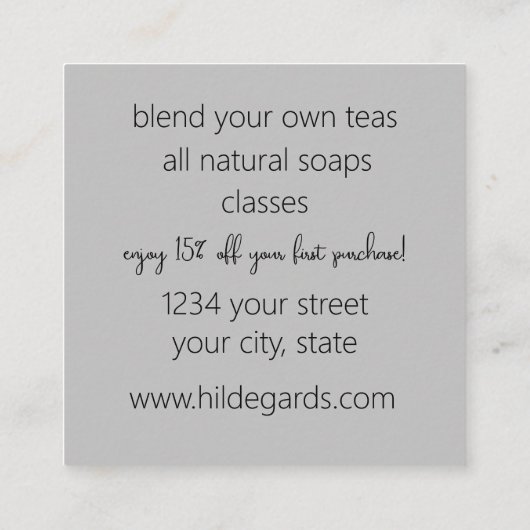 ハーブファームコリアンダー植物クーポン名刺 スクエア名刺 (裏面)