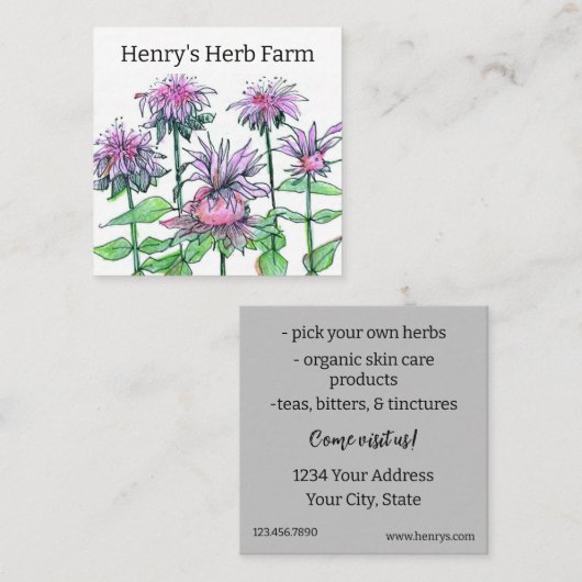 ハーブファームビーバーム薬草ビジネスカード スクエア名刺 (正面/裏面)