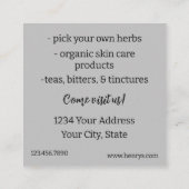 ハーブファームビーバーム薬草ビジネスカード スクエア名刺 (裏面)