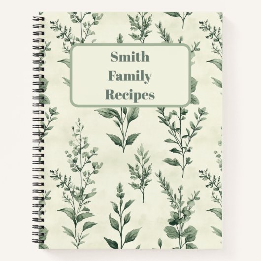 ハーブプラパーソナライズされたントパターンファミリーレシピ ノートブック (正面)