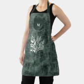 ハーブモチーフの濃い緑の質感モダン布 エプロン (インサイチュ)