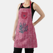 ハーブモチーフの赤いテクスチャ加工モダン布 – エプロン (インサイチュ)