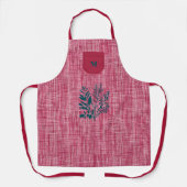 ハーブモチーフの赤いテクスチャ加工モダン布 – エプロン (正面)