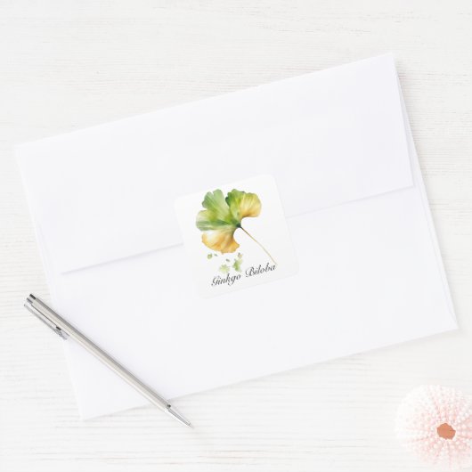 ハーブライフ：イチョウ葉のカスタマイズ可能 スクエアシール (封筒)