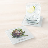 ハーブライフ：カスタマイズ可能なアーティチョーク ガラスコースター (アングル)