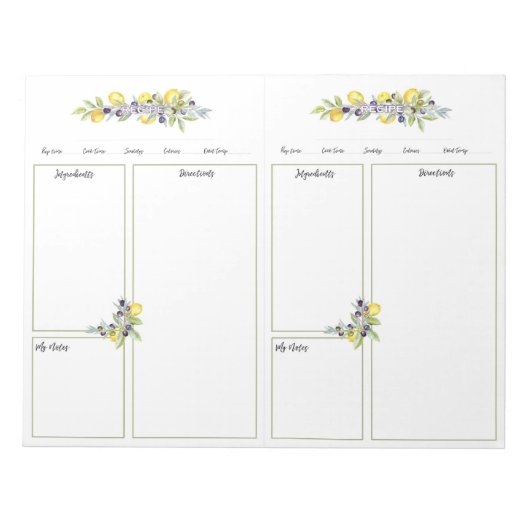 ハーブレモンズミニバインダーNoラインレシピページ ノートパッド (正面)