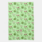 ハーブンビーズピンクグリーンモノグラムイニシャル キッチンタオル (縦)