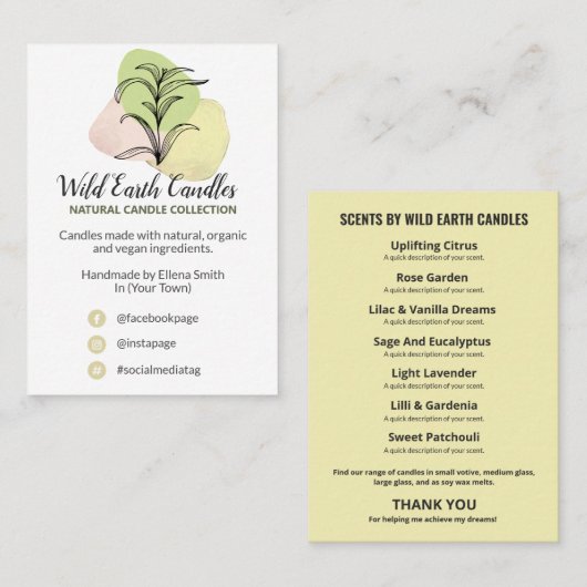 ハーブ天然石けん及びキャンドル製品レンジカード 名刺 (正面/裏面)