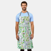 ハーブ植物植物植物水色ローズマリータイム エプロン (着用した状態)