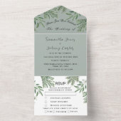 ハーブ水の色の緑のセージ緑のタイム結婚ズ オールインワン招待状 (内側)