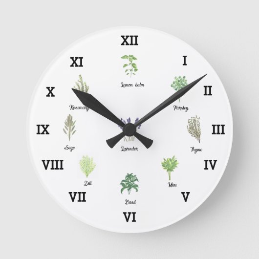 ハーブ水の色キッチンガーデングリーンスパイスタイム ラウンド壁時計 (正面)