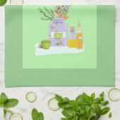 ハーブ油&花付きタオル緑 キッチンタオル (折り畳み)