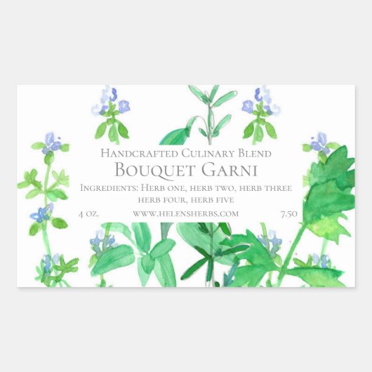 ハーブ製品ラベル料理料理ブレンド 長方形シール (正面)