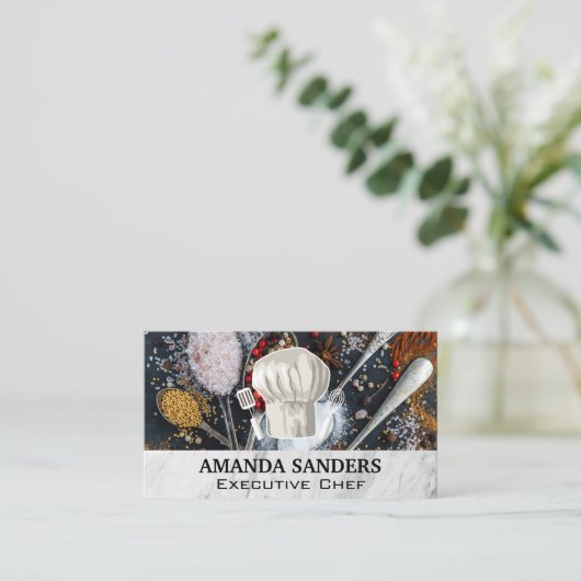 ハーブ香辛料 | Chefの帽子とツール 名刺 (スタンド正面)